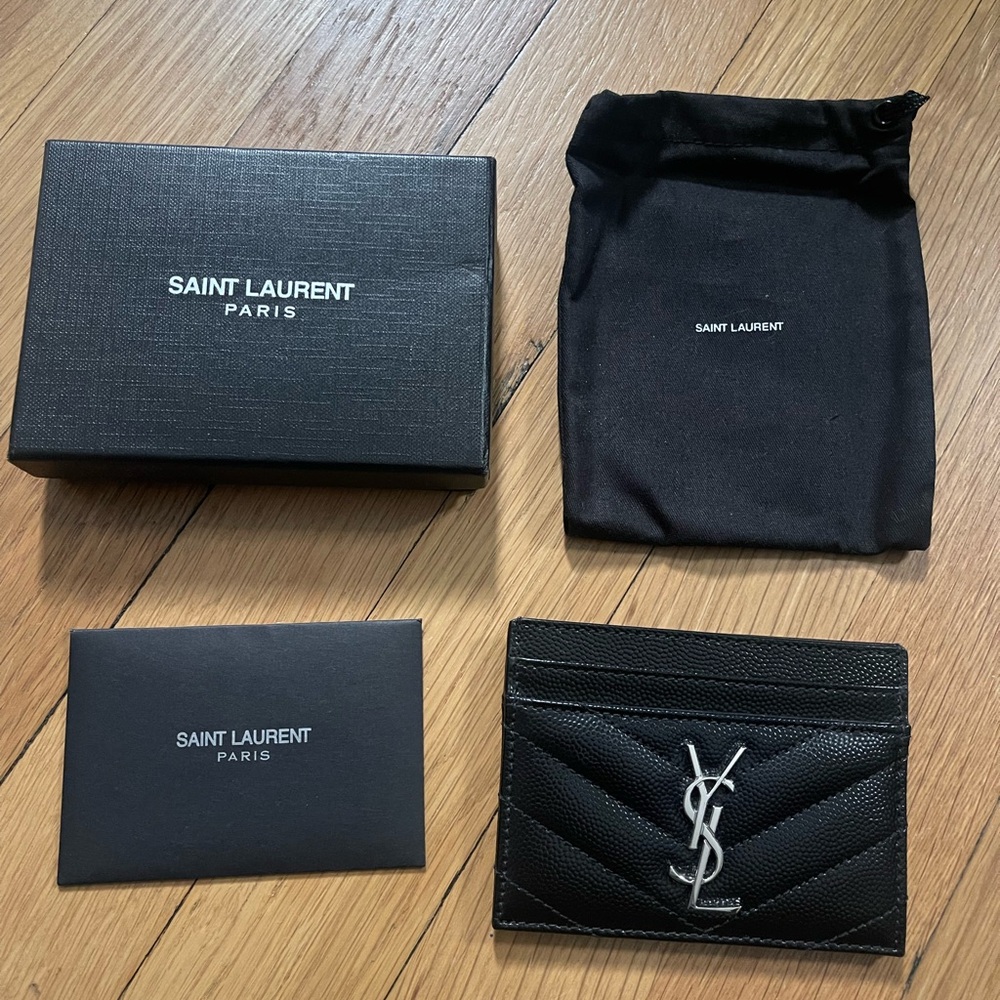 AUTHENTIC YSL CASSANDRE MATELASSÉ CARD HOLDER IN GRAIN DE POUDRE LEATHER